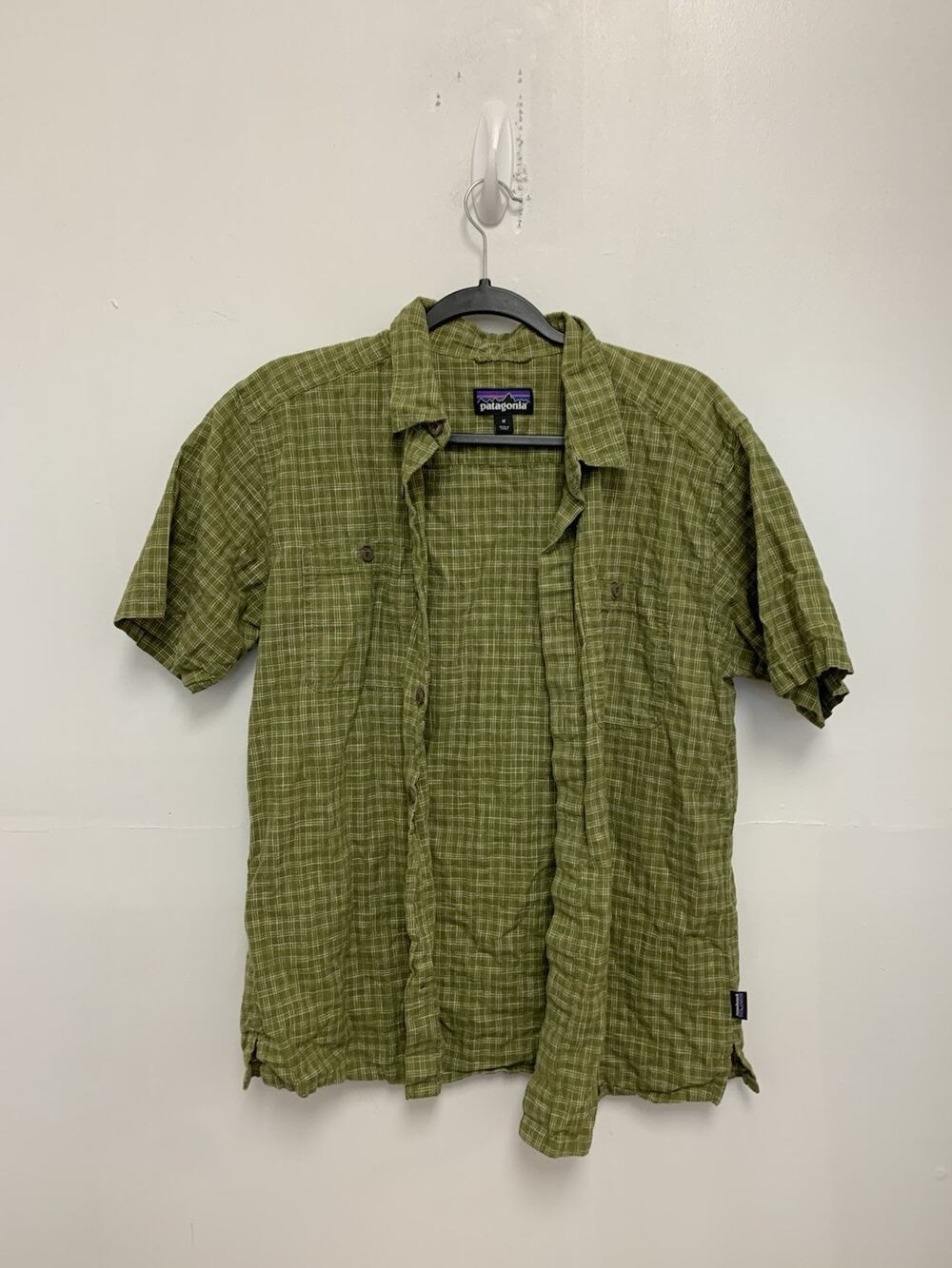 Patagonia Back Step Shirt Mens Sz M Hemp Cotton Button Down Green